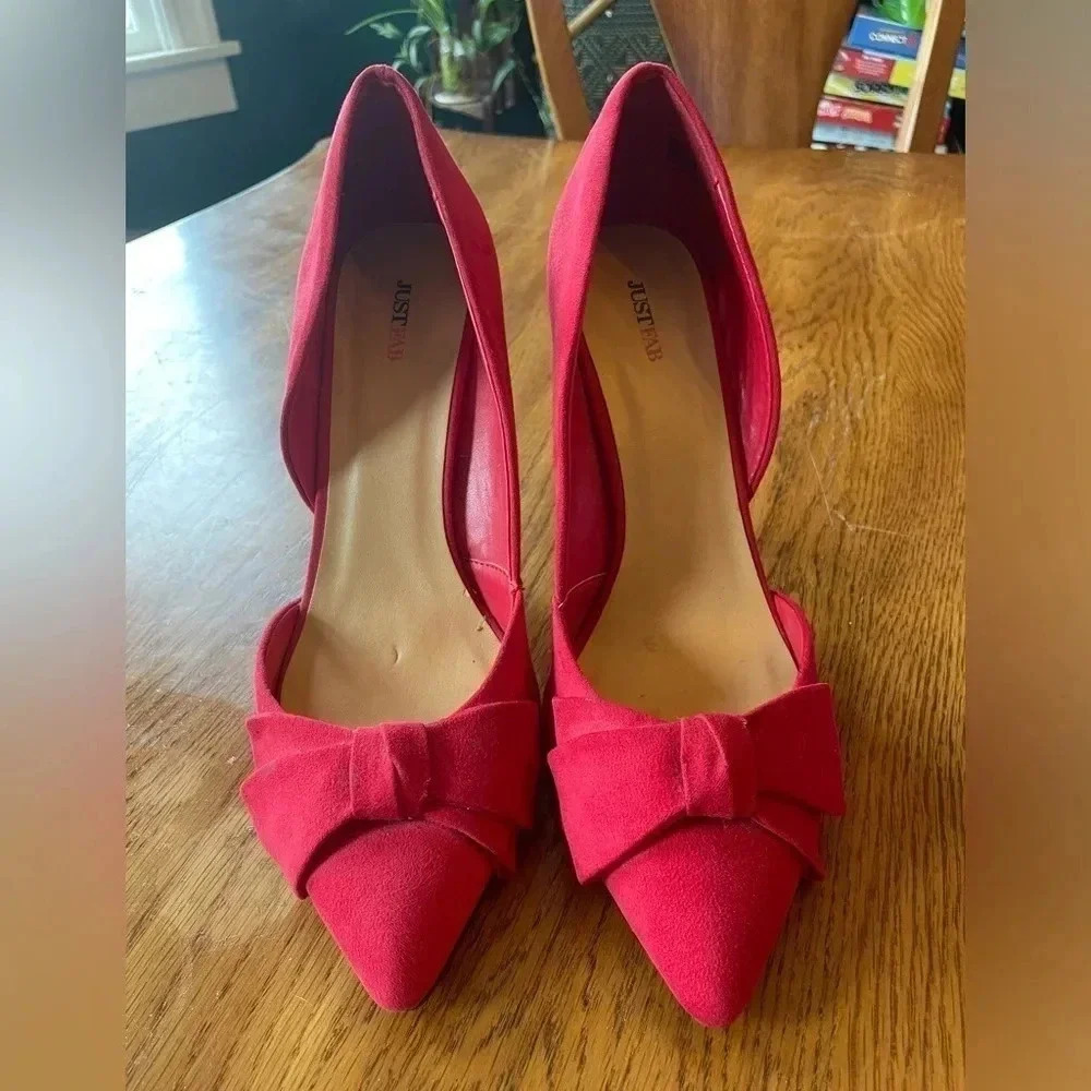 JustFab Red Pointed-Toe Bow D'Orsay Heels